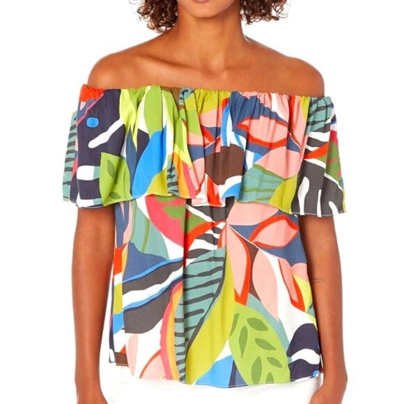 Trina Turk 'Agua Caliente' Off-The-Shoulder Leaf-Print Top, Multicolor - Picture 1 of 2